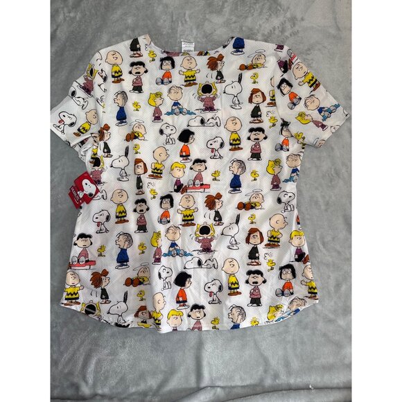 Peanuts Womens XL Scrub Top With Snoopy & Friends Print - Picture 11 of 13